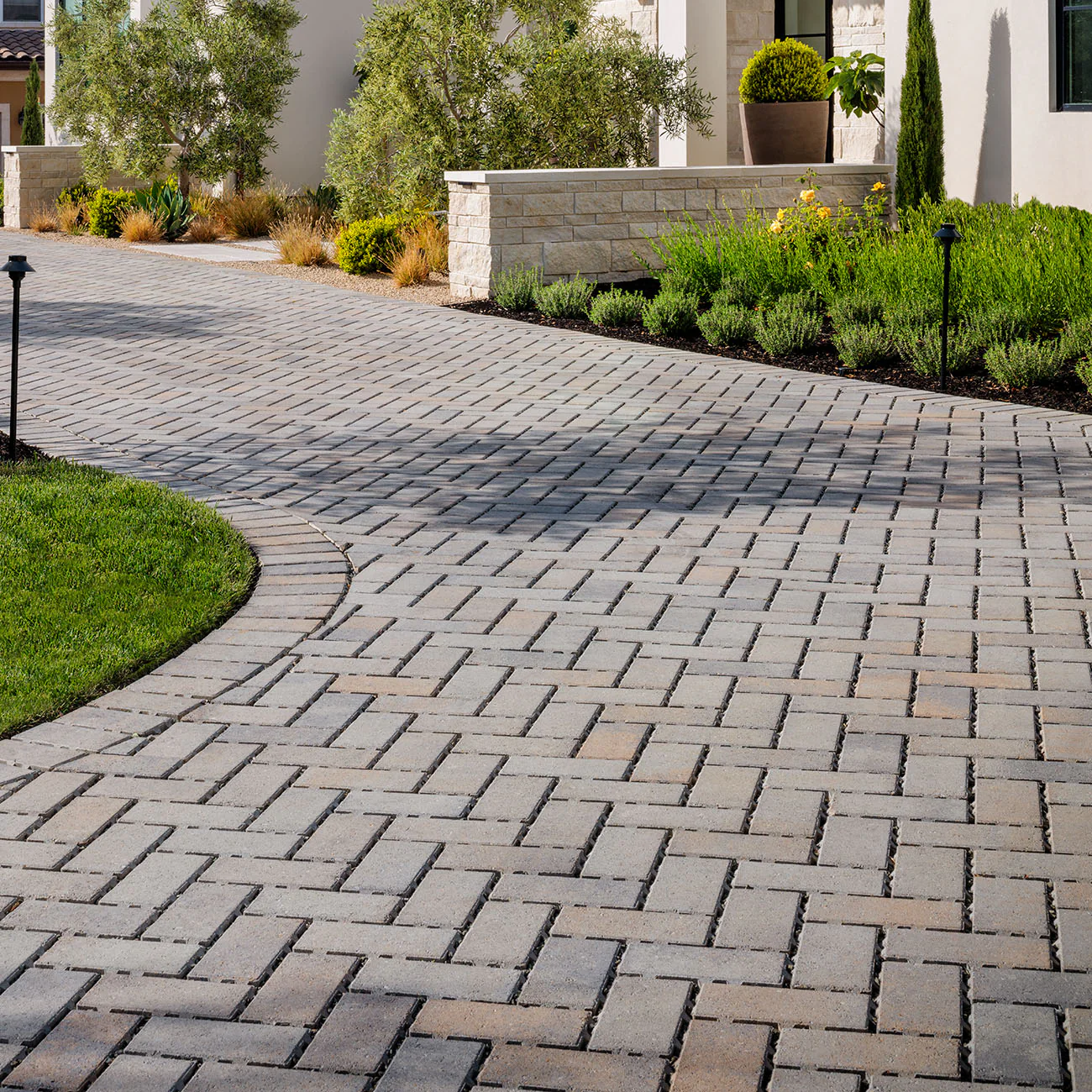 Beautiful residential driveway with pavers
